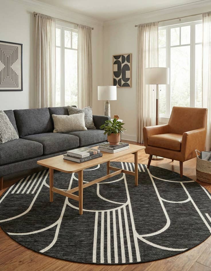 Detail image of 6' x 6' Easy-Clean Modern Indoor / Outdoor Round Rug