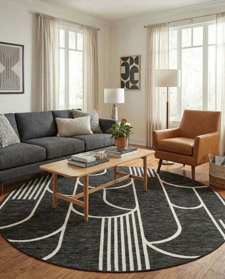 6' x 6' Easy-Clean Modern Indoor / Outdoor Round Rug
