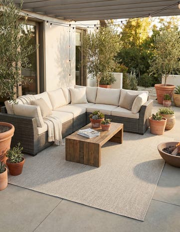 Light Gray Easy-Clean Solid Indoor / Outdoor Square Rug