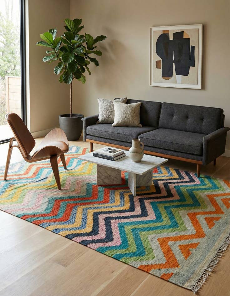 Detail image of 5' 9 x 7' 9  Hand Woven Kilim Modern Wool Rug