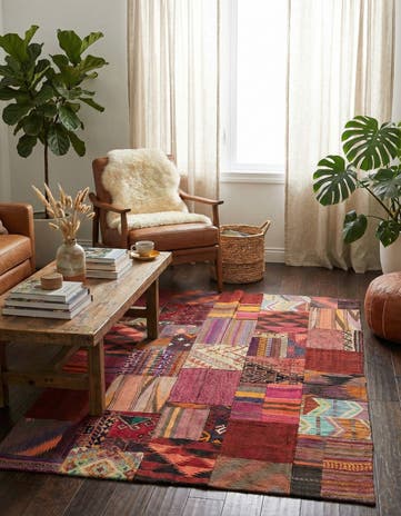 4' 10 x 6' 5 Hand Woven Kilim Patchwork Wool Rug