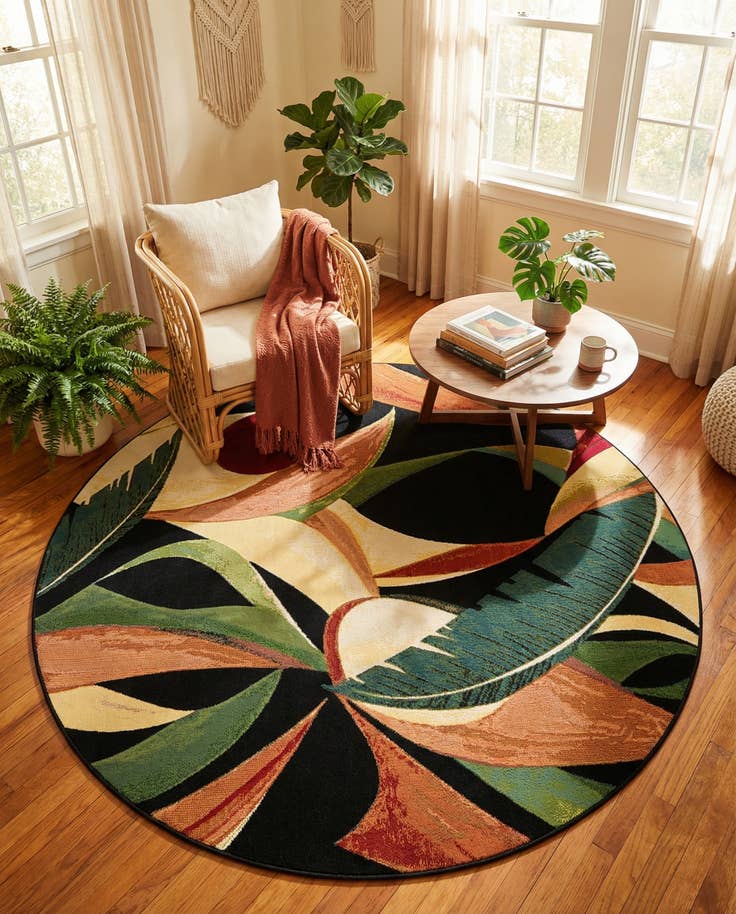 Detail image of 6' x 6' Easy-Clean Botanical Indoor / Outdoor Round Rug