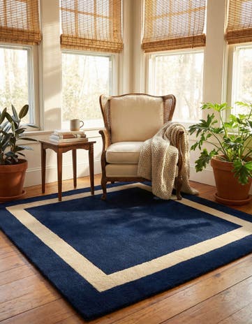 Cobalt Blue Jill Zarin Border Wool Square Rug