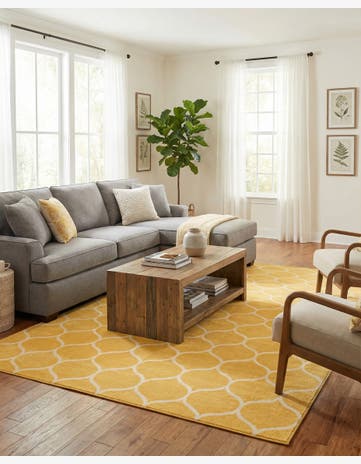 Yellow Lattice Frieze Rug