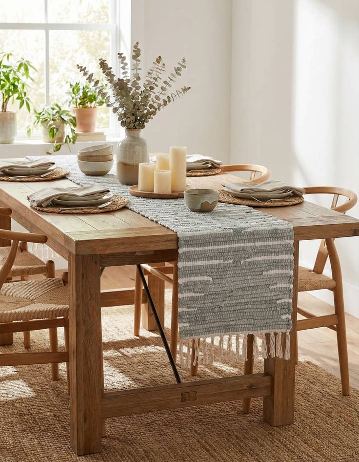 Detail image of  1' 2 x 8'  Hand Woven Chindi Cotton Table Runner Rug