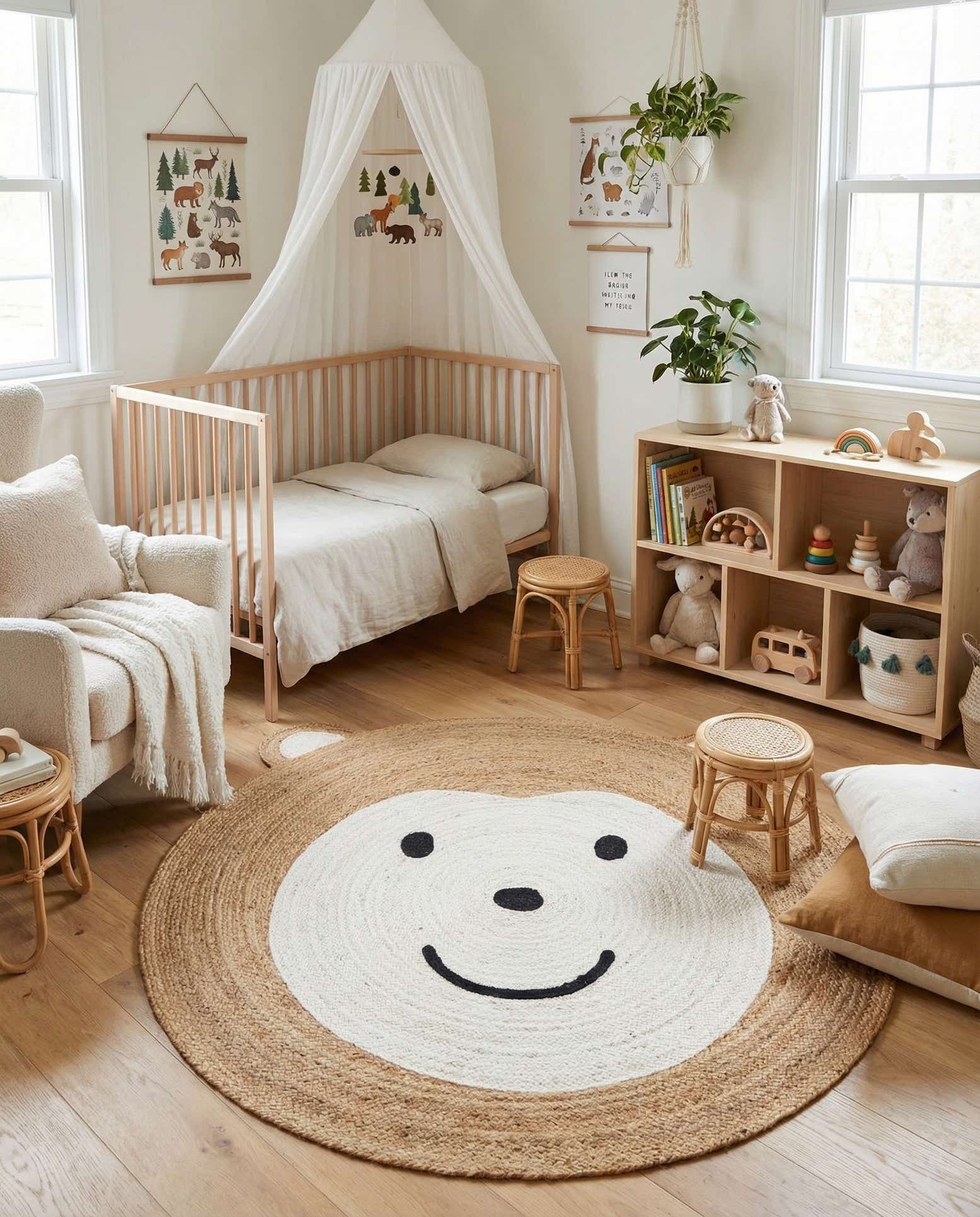 5' 1 x 5' 1 Hand Braided Kids Braided Jute Round Rug