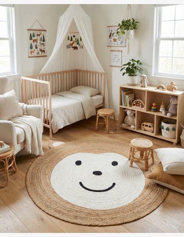 5' 1 x 5' 1 Hand Braided Kids Braided Jute Round Rug