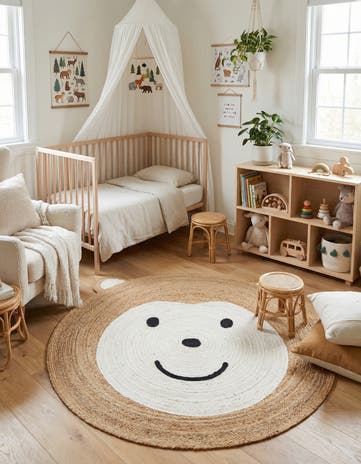5' 1 x 5' 1 Hand Braided Kids Braided Jute Round Rug
