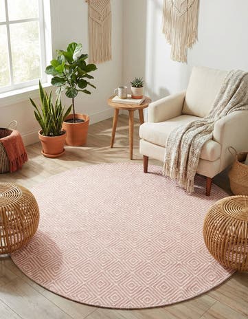 4' 1 x 4' 1 Hand Woven Geo Trellis Flatweave Round Rug