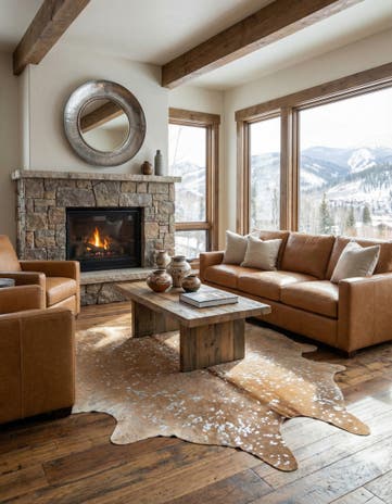 7' x 7' 3 Cowhide Leather Freeform Rug