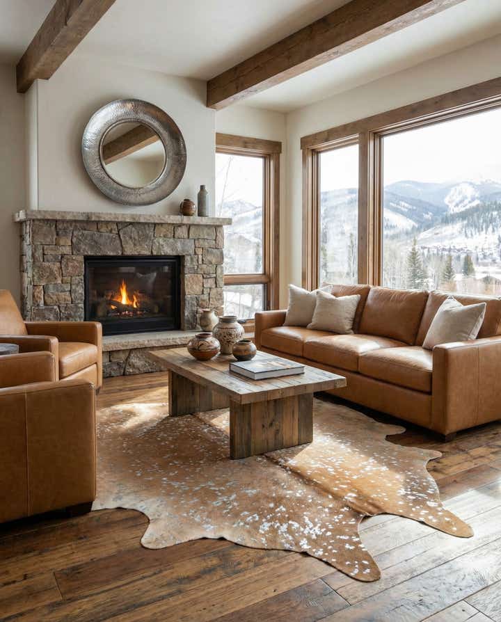 7' x 7' 3 Cowhide Leather Freeform Rug