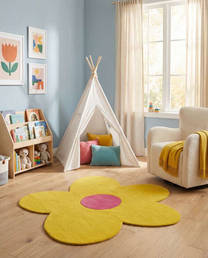 5' 1 x 5' 1 Happy Rugs Funky Flower Wool Round