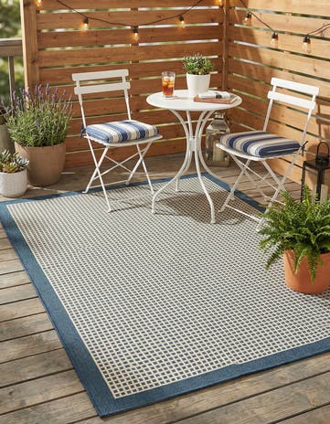 Navy Blue Easy-Clean Border Indoor / Outdoor Rug