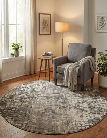 Gray Washable Theia Round Rug