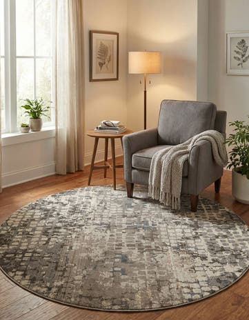 Gray Washable Theia Round Rug