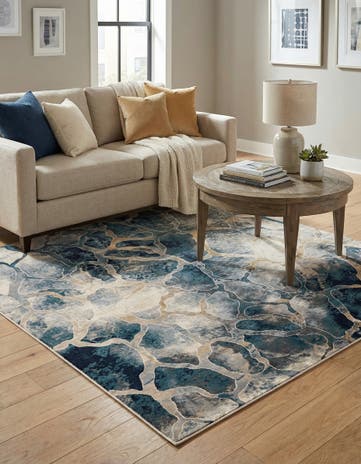 Navy Blue Gossamer Square Rug