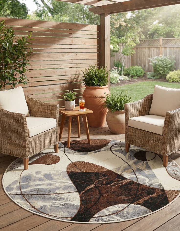 Detail image of 4' x 4'  Washable Modern Indoor / Outdoor Round Rug