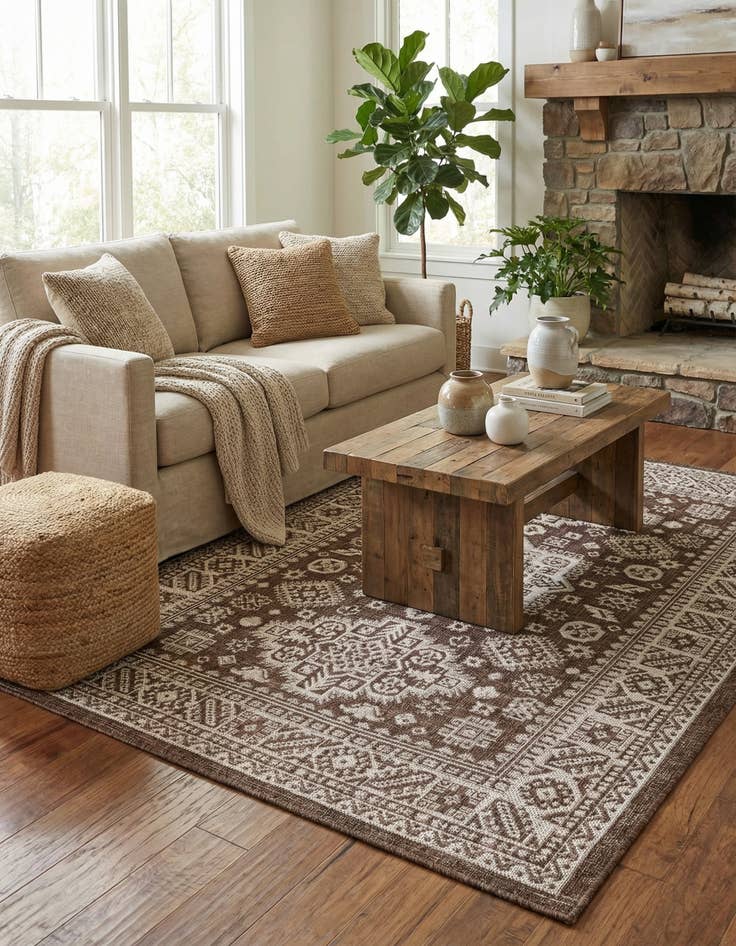 Detail image of 4' x 6'  Washable Aztec Indoor / Outdoor Rug