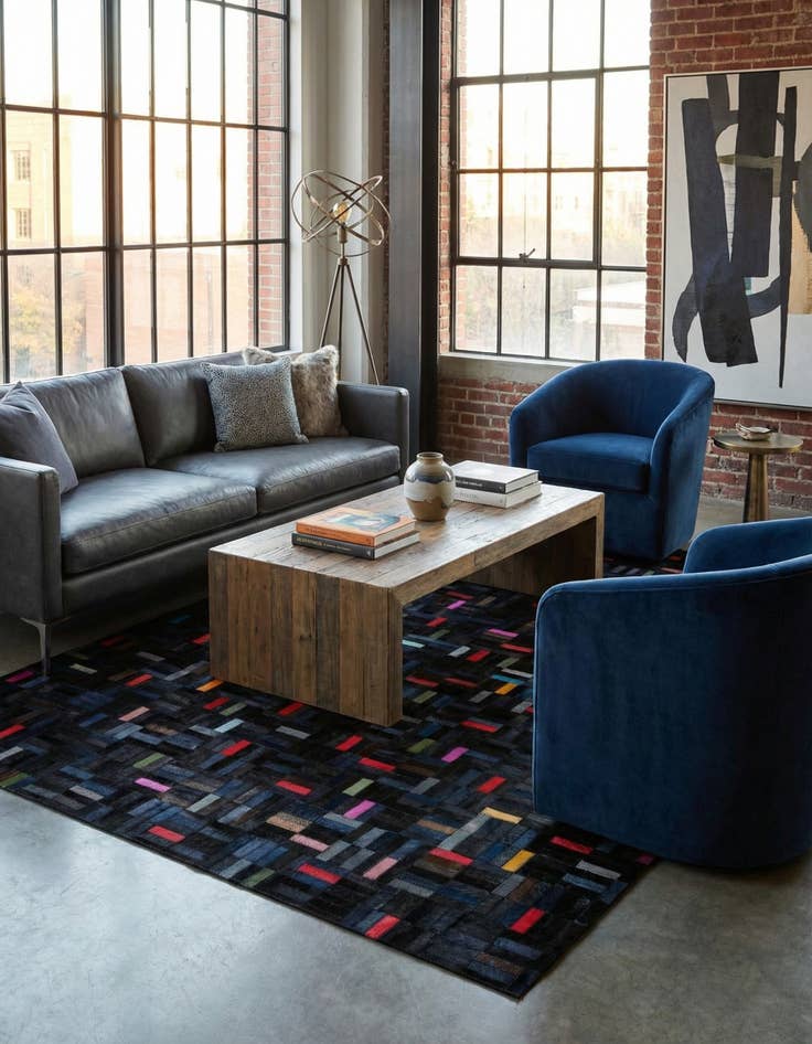 Detail image of  5' 1 x 8' Cowhide - Patchwork Rug