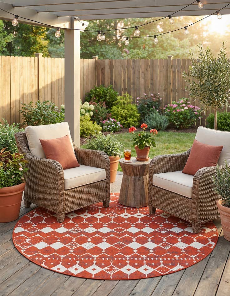 Detail image of  7' x 7'  Washable Lattice Indoor / Outdoor Round Rug