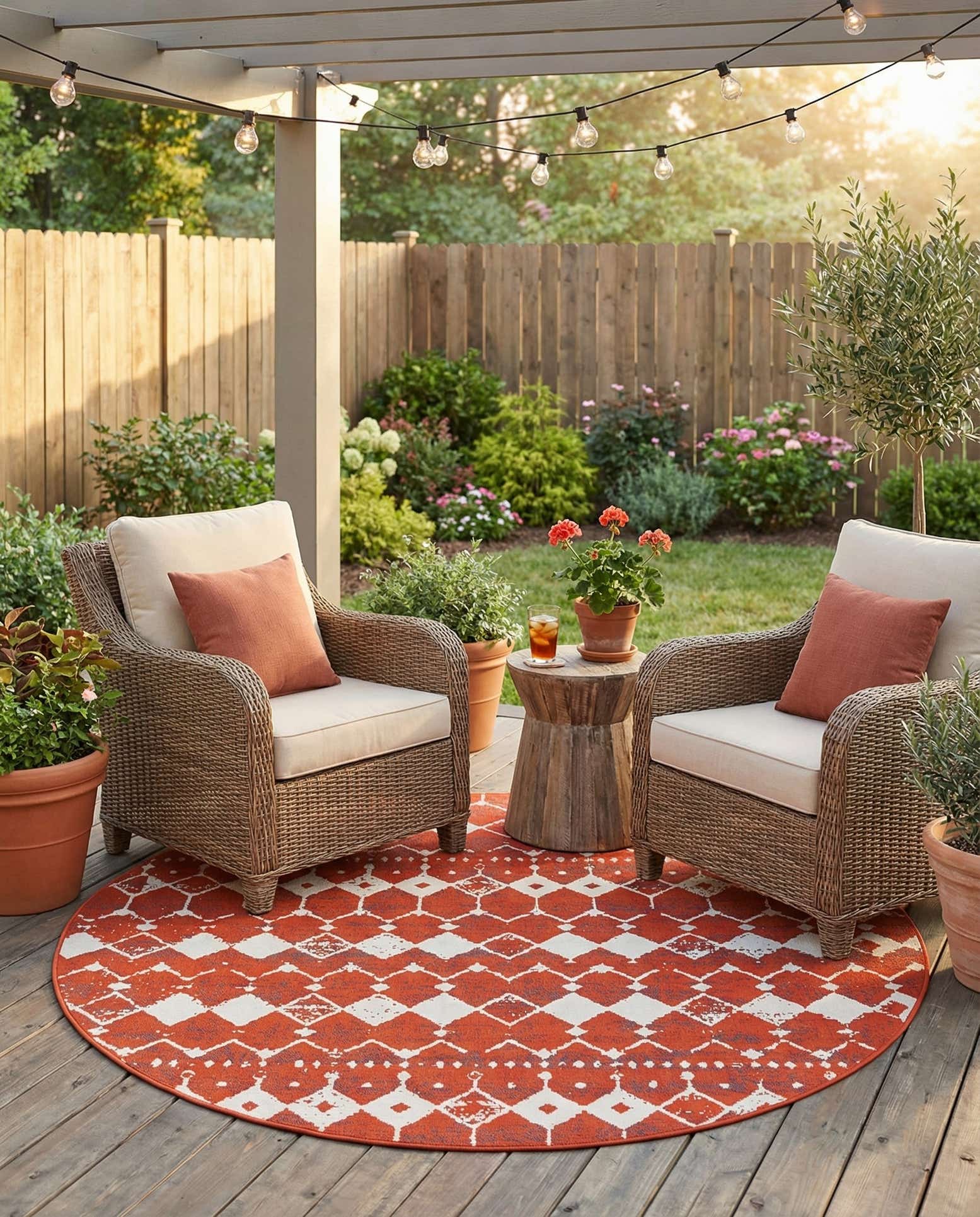7' x 7' Easy-Clean Trellis Indoor / Outdoor Round Rug