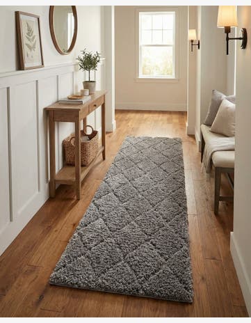 Dark Gray Lattice Shag Runner Rug