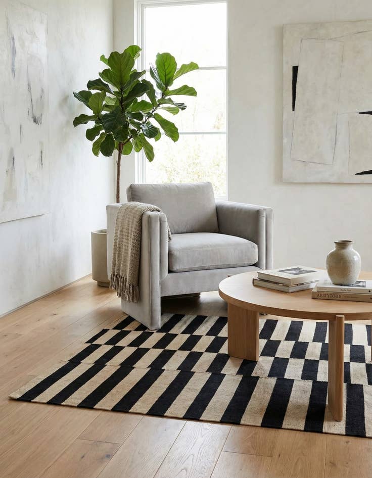 Detail image of 3' 4 x 4' 9  Hand Woven Kilim Modern Wool Rug