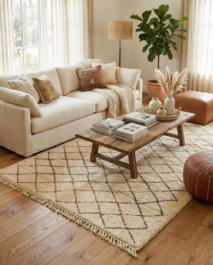 6' 7 x 10' 3 Hand Knotted Moroccan Wool Rug