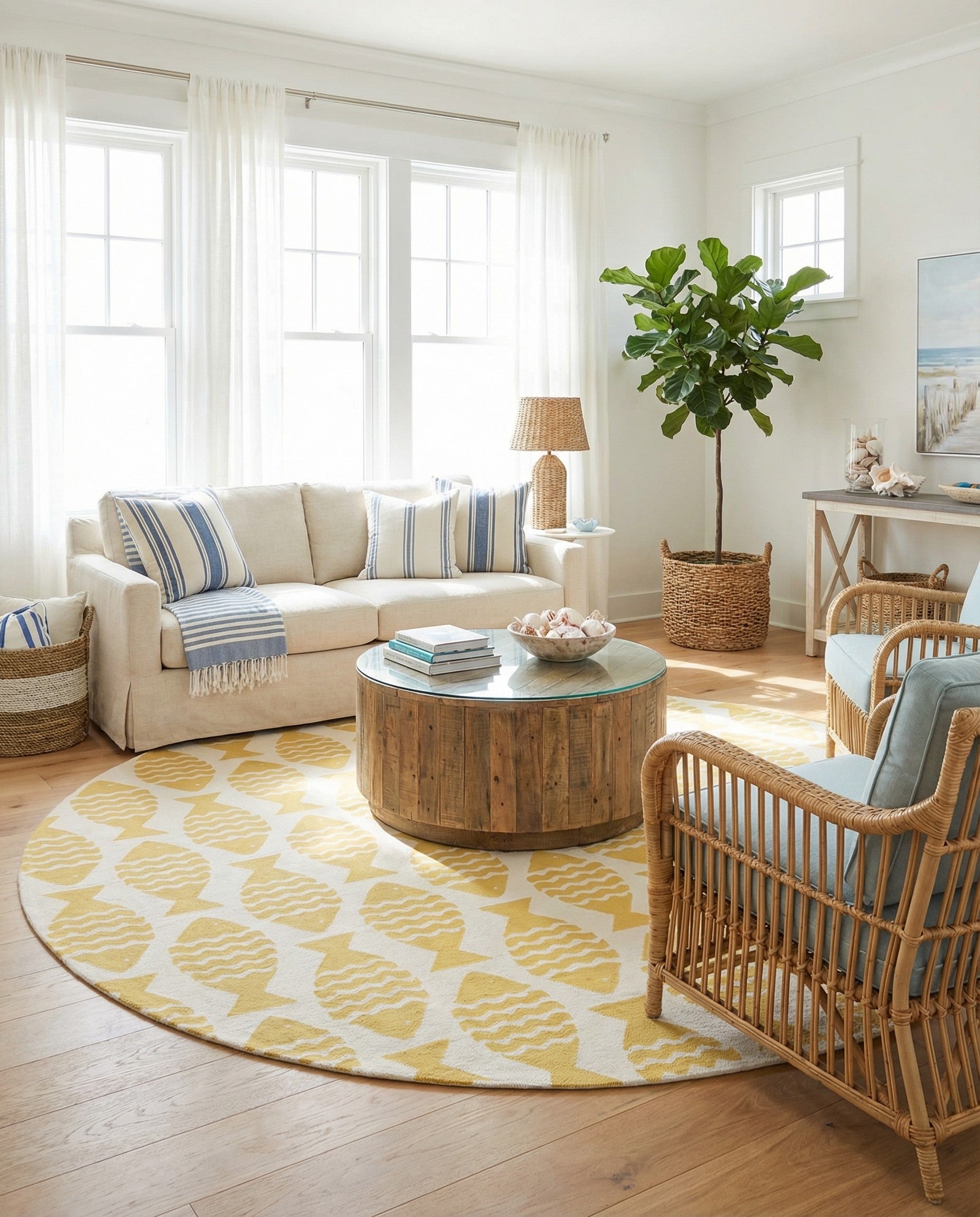  13' x 13'  Washable Coastal Indoor / Outdoor Round Rug