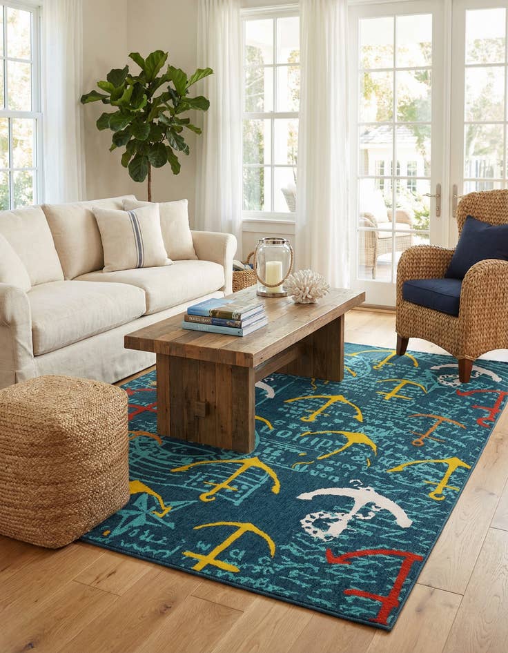 Detail image of 7' 10 x 10'  Washable Coastal Indoor / Outdoor Rug