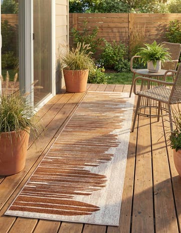 Beige Brown Easy-Clean Modern Indoor / Outdoor Runner Rug