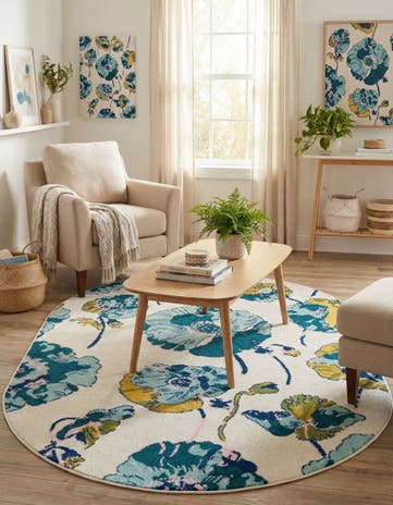 White Bloom Oval Rug