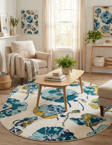 White Bloom Oval Rug