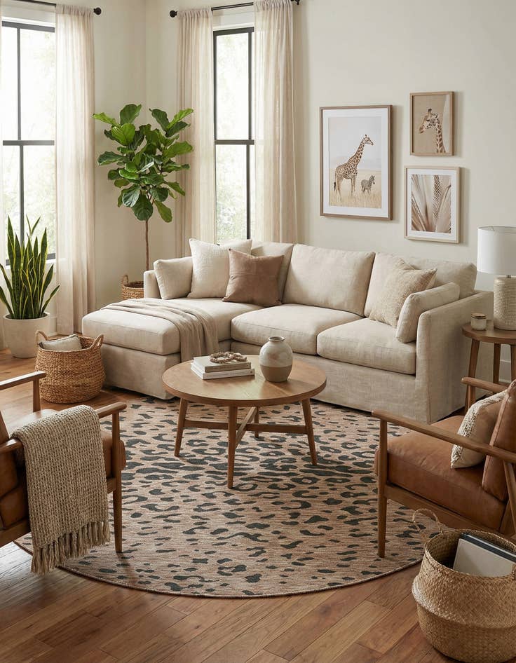 Detail image of 7' 10 x 7' 10  Washable Safari Indoor / Outdoor Round Rug