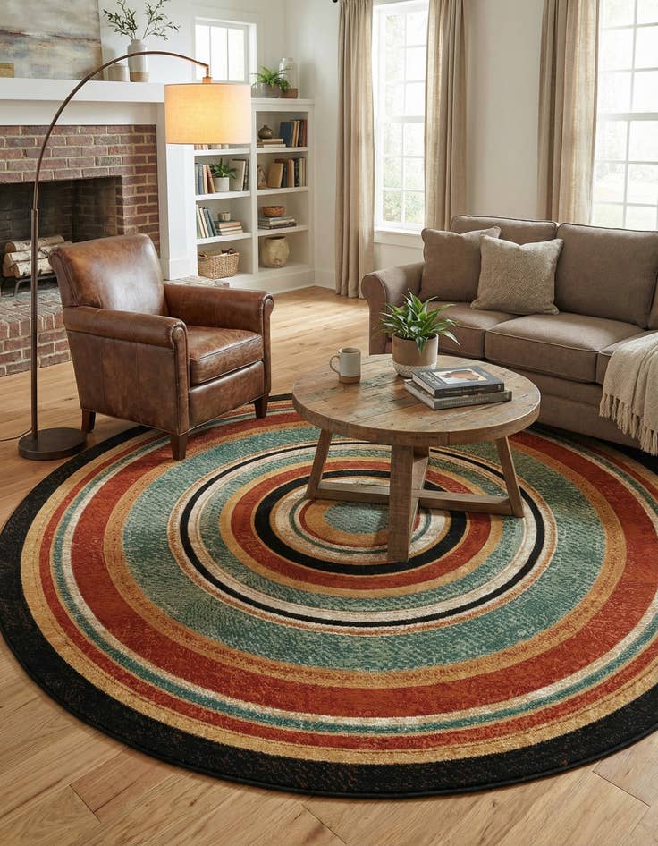 Detail image of 7' 10 x 7' 10 Easy-Clean Modern Indoor / Outdoor Round Rug