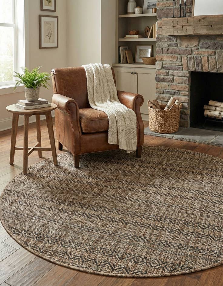 Detail image of 4' x 4'  Washable Striped Indoor / Outdoor Round Rug