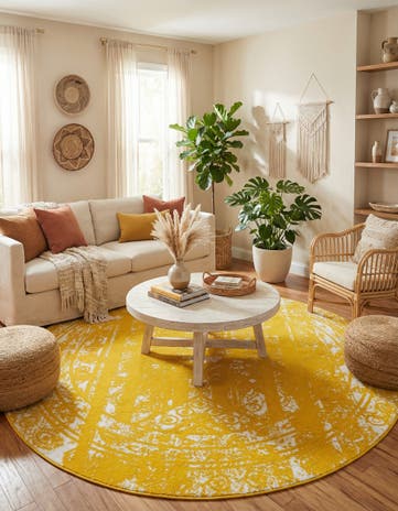 Yellow Lennon Round Rug