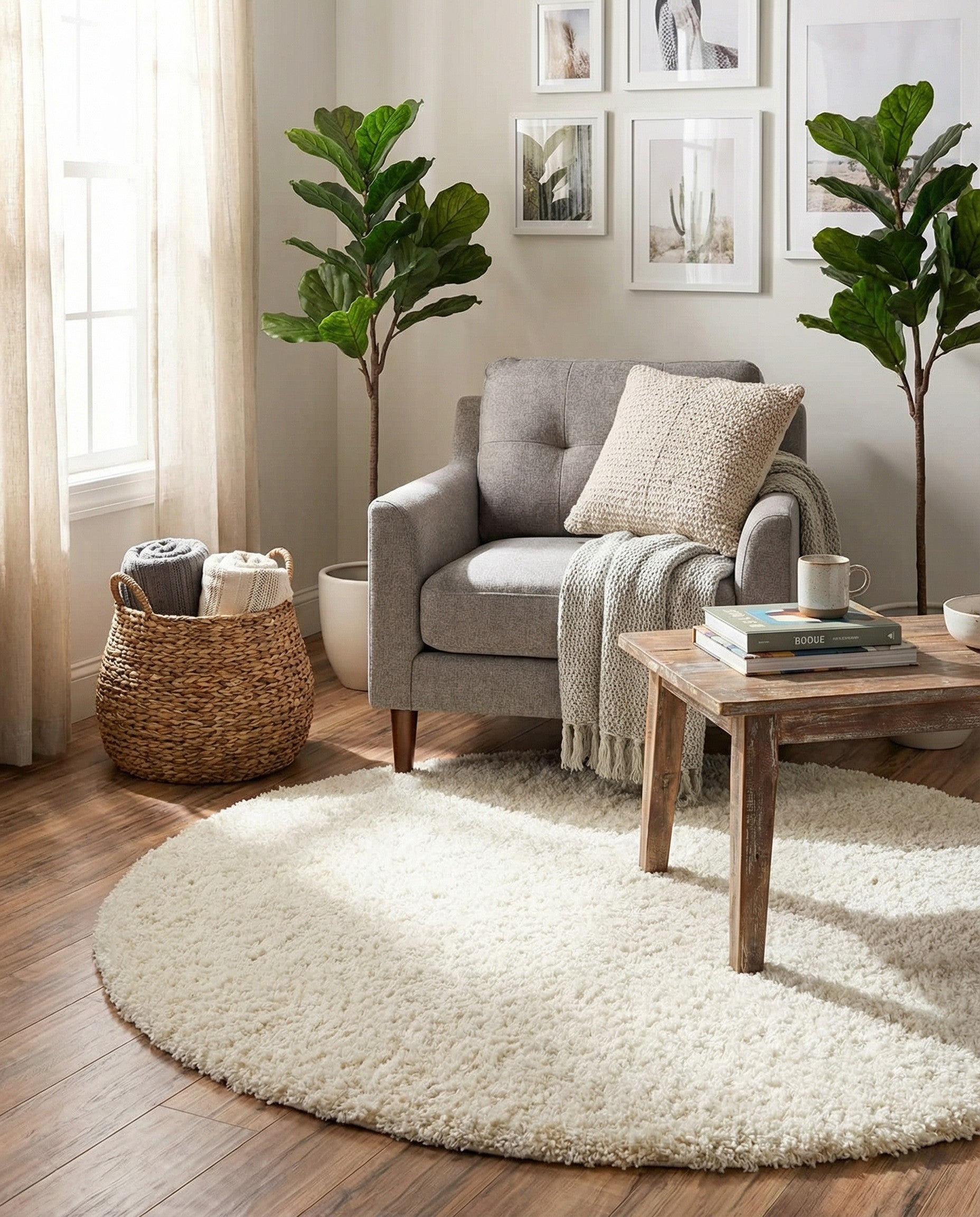  3' x 3' Solid Shag Round Rug