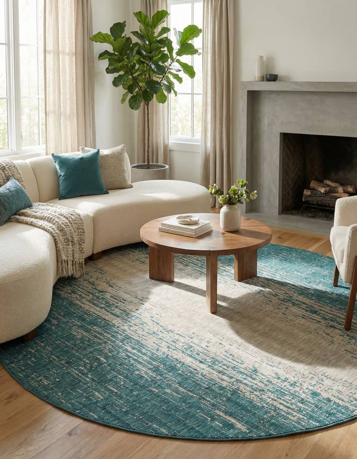 Detail image of 13' x 13'  Washable Modern Indoor / Outdoor Round Rug