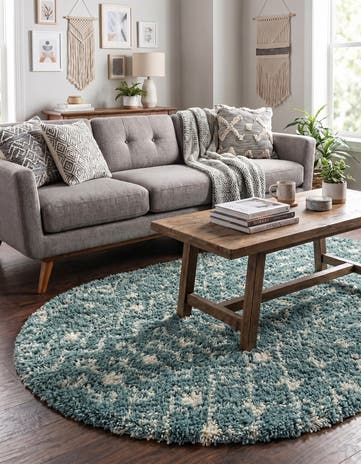 Light Blue Moroccan Trellis Shag Oval Rug