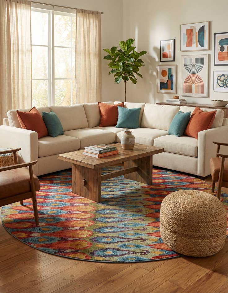 Detail image of 10' x 10' Easy-Clean Modern Indoor / Outdoor Round Rug