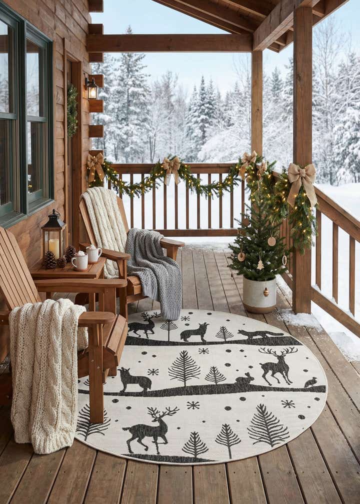 5' 3 x 5' 3 Easy-Clean Holiday Indoor / Outdoor Round Rug