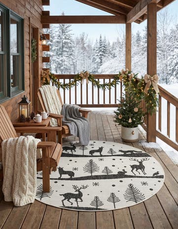 5' 3 x 5' 3 Easy-Clean Holiday Indoor / Outdoor Round Rug