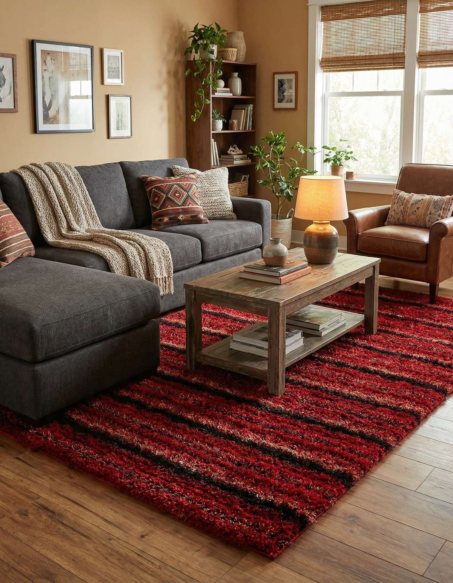 5' 6 x 7' 10 Hand Knotted Multi-Tone Shag Rug
