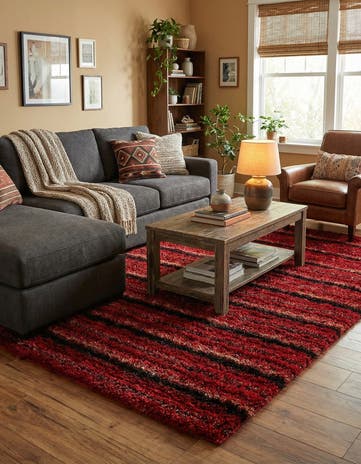 5' 6 x 7' 10 Hand Knotted Multi-Tone Shag Rug