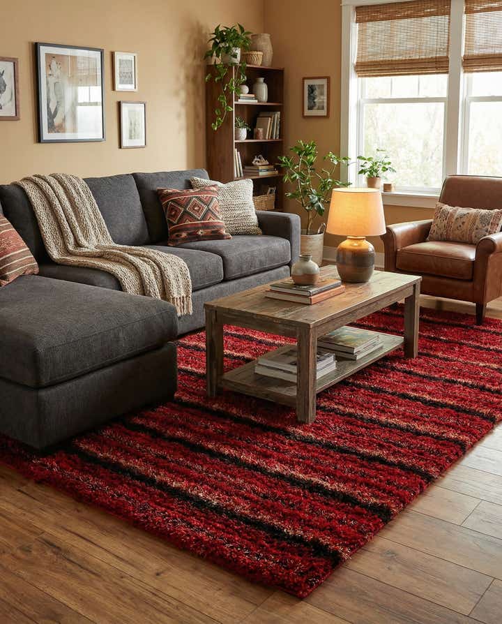5' 6 x 7' 10 Hand Knotted Multi-Tone Shag Rug