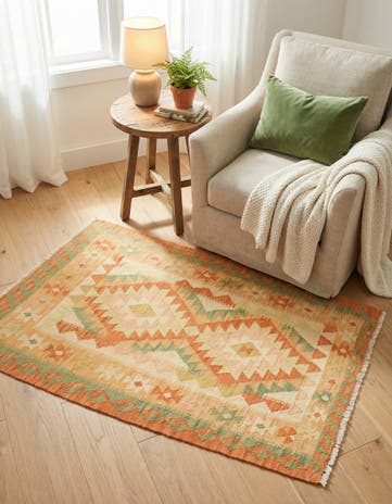 2' 7 x 4' Hand Woven Kilim Waziri Wool Rug