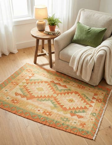 2' 7 x 4' Hand Woven Kilim Waziri Wool Rug