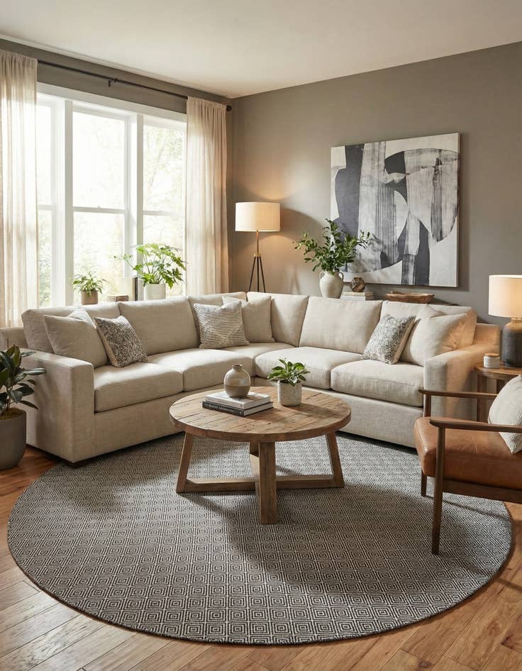 Detail image of  10' x 10'  Hand Woven Geo Trellis Flatweave Round Rug