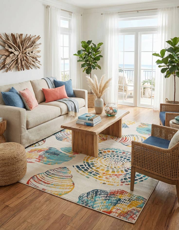 Detail image of 9' x 12'  Washable Coastal Indoor / Outdoor Rug